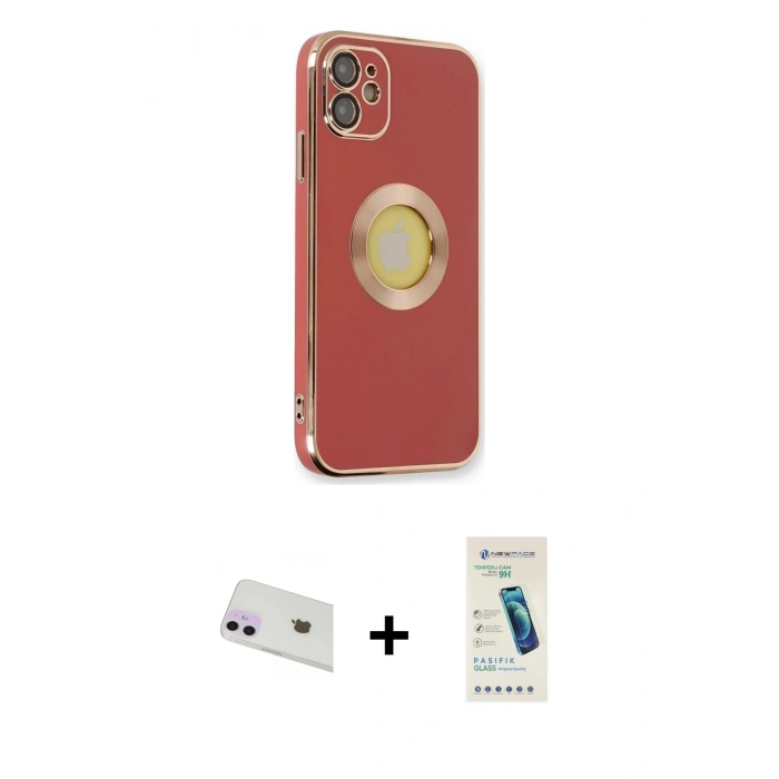 MARSİLYAN™- iPhone 12 Kılıf İz Form Serisi - Şeffaf Pasifik Cam Ekran Koruyucu + Rainbow Kamera Lens Koruma Cam - MR