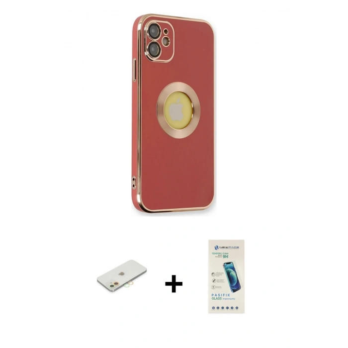MARSİLYAN™- iPhone 12 Kılıf İz Form Serisi - Şeffaf Pasifik Cam Ekran Koruyucu + Renkli Kamera Lens Koruma Cam - TU