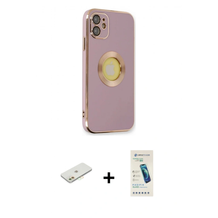 MARSİLYAN™- iPhone 12 Kılıf İz Form Serisi - Şeffaf Pasifik Cam Ekran Koruyucu + Renkli Kamera Lens Koruma Cam - TU