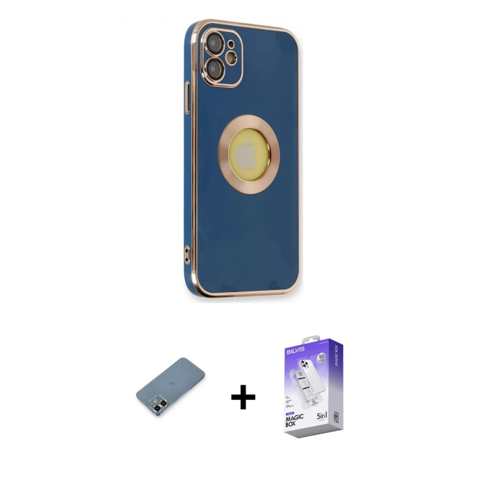 MARSİLYAN™- iPhone 12 Kılıf İz Form Serisi - Siyah Bilvis 5in1 3D Magic Cam Ekran Koruyucu + Metal Kamera Lens Koruma Cam - AKYL