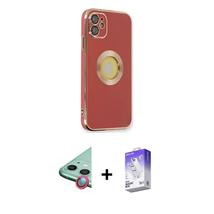 MARSİLYAN™- iPhone 12 Kılıf İz Form Serisi - Siyah Bilvis 5in1 3D Magic Cam Ekran Koruyucu + Raze Metal Kamera Lens - KI