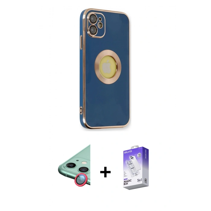 MARSİLYAN™- iPhone 12 Kılıf İz Form Serisi - Siyah Bilvis 5in1 3D Magic Cam Ekran Koruyucu + Raze Metal Kamera Lens - KI