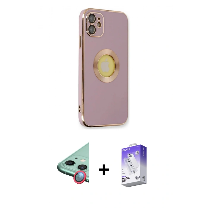 MARSİLYAN™- iPhone 12 Kılıf İz Form Serisi - Siyah Bilvis 5in1 3D Magic Cam Ekran Koruyucu + Raze Metal Kamera Lens - KI