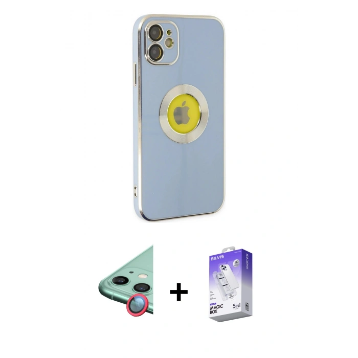 MARSİLYAN™- iPhone 12 Kılıf İz Form Serisi - Siyah Bilvis 5in1 3D Magic Cam Ekran Koruyucu + Raze Metal Kamera Lens - KI