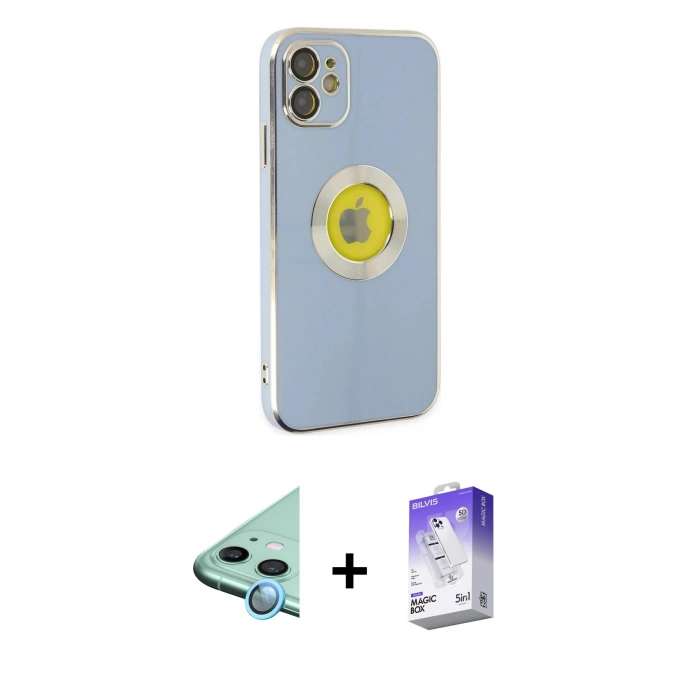 MARSİLYAN™- iPhone 12 Kılıf İz Form Serisi - Siyah Bilvis 5in1 3D Magic Cam Ekran Koruyucu + Raze Metal Kamera Lens - MI