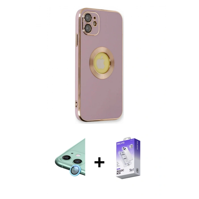 MARSİLYAN™- iPhone 12 Kılıf İz Form Serisi - Siyah Bilvis 5in1 3D Magic Cam Ekran Koruyucu + Raze Metal Kamera Lens - MI