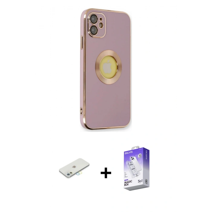 MARSİLYAN™- iPhone 12 Kılıf İz Form Serisi - Siyah Bilvis 5in1 3D Magic Cam Ekran Koruyucu + Renkli Kamera Lens Koruma Cam - SI