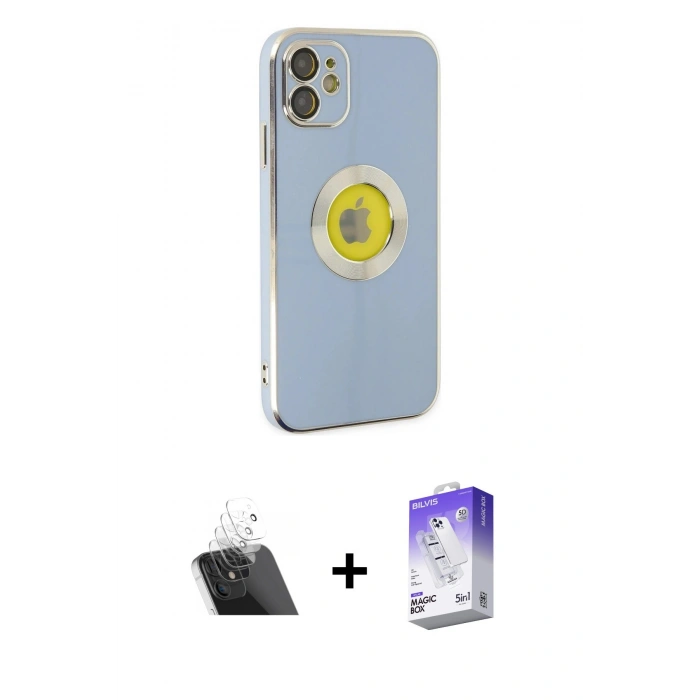MARSİLYAN™- iPhone 12 Kılıf İz Form Serisi - Siyah Bilvis 5in1 3D Magic Cam Ekran Koruyucu + Kamera Lens Koruma Cam - SF