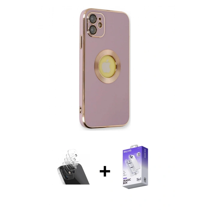 MARSİLYAN™- iPhone 12 Kılıf İz Form Serisi - Siyah Bilvis 5in1 3D Magic Cam Ekran Koruyucu + Kamera Lens Koruma Cam - SF