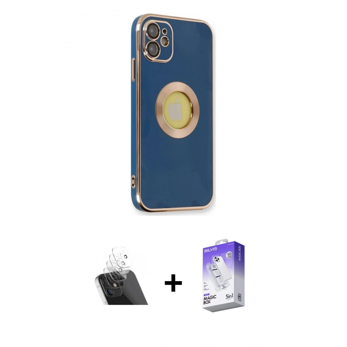 MARSİLYAN™- iPhone 12 Kılıf İz Form Serisi - Siyah Bilvis 5in1 3D Magic Cam Ekran Koruyucu + Kamera Lens Koruma Cam - SF