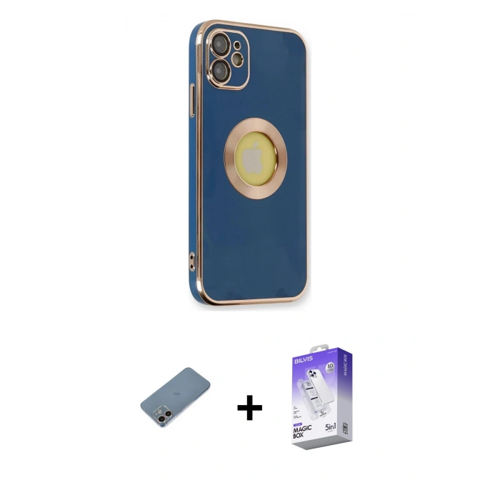 MARSİLYAN™- iPhone 12 Kılıf İz Form Serisi - Siyah Bilvis 5in1 3D Magic Cam Ekran Koruyucu + Shine Kamera Lens Koruma Cam - GI