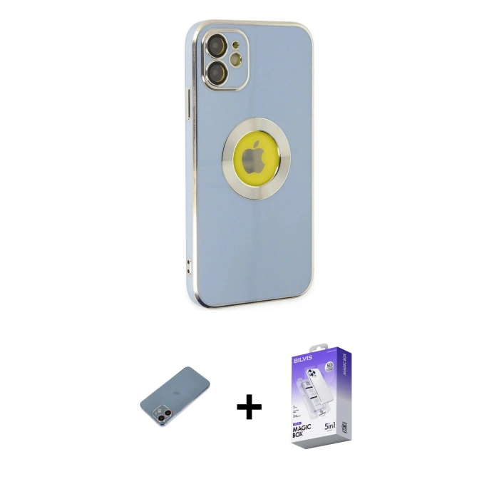 MARSİLYAN™- iPhone 12 Kılıf İz Form Serisi - Siyah Bilvis 5in1 3D Magic Cam Ekran Koruyucu + Shine Kamera Lens Koruma Cam - GI