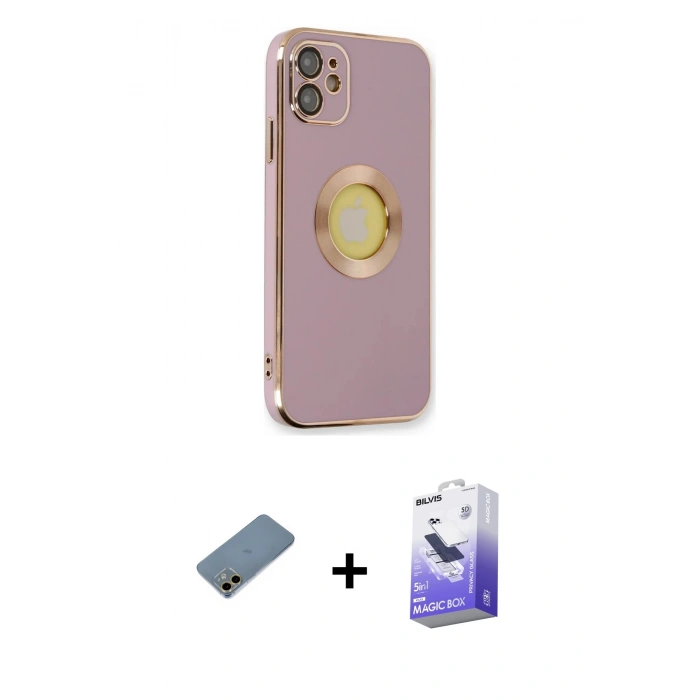 MARSİLYAN™- iPhone 12 Kılıf İz Form Serisi - Siyah Bilvis 5in1 5D Magic Hayalet Cam Ekran Koruyucu + Shine Kamera Lens Koruma Cam - GD