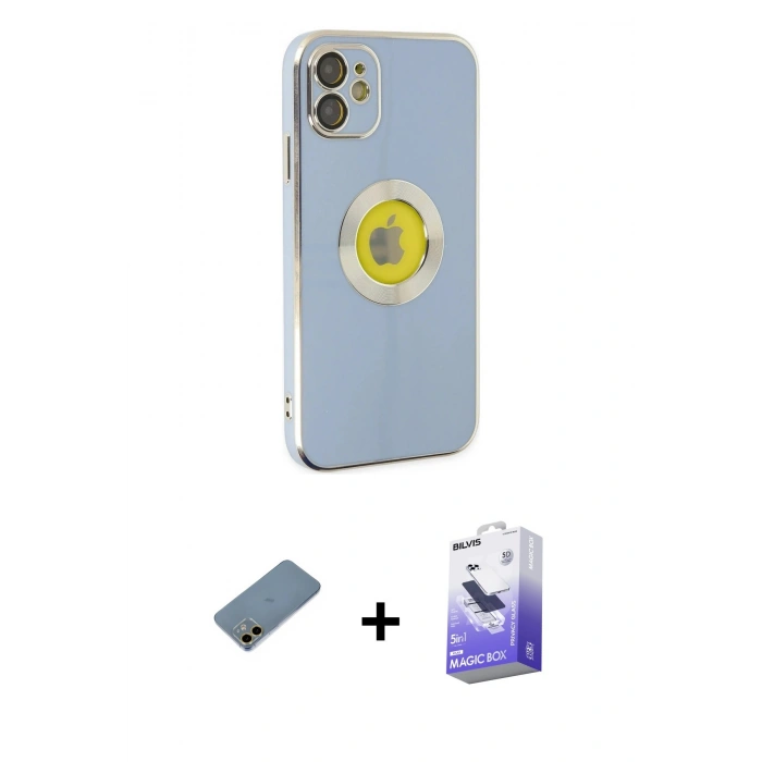 MARSİLYAN™- iPhone 12 Kılıf İz Form Serisi - Siyah Bilvis 5in1 5D Magic Hayalet Cam Ekran Koruyucu + Shine Kamera Lens Koruma Cam - GD