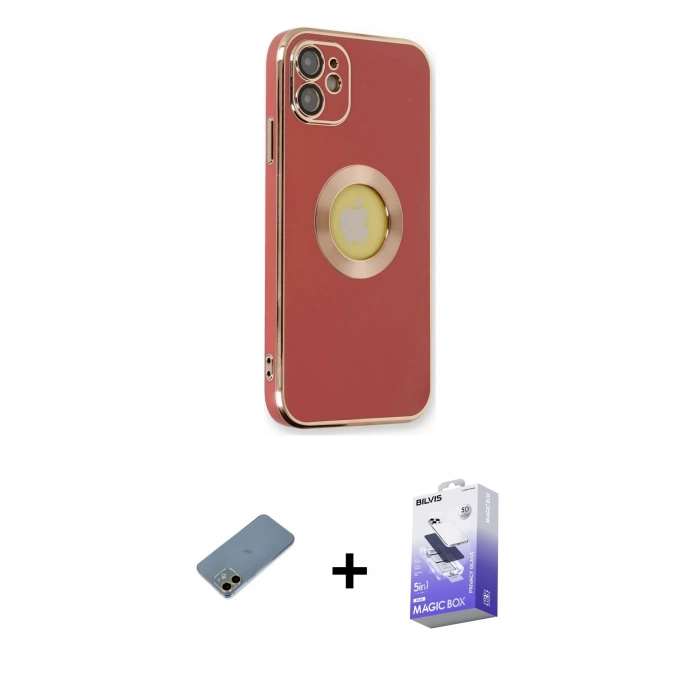 MARSİLYAN™- iPhone 12 Kılıf İz Form Serisi - Siyah Bilvis 5in1 5D Magic Hayalet Cam Ekran Koruyucu + Shine Kamera Lens Koruma Cam - GD