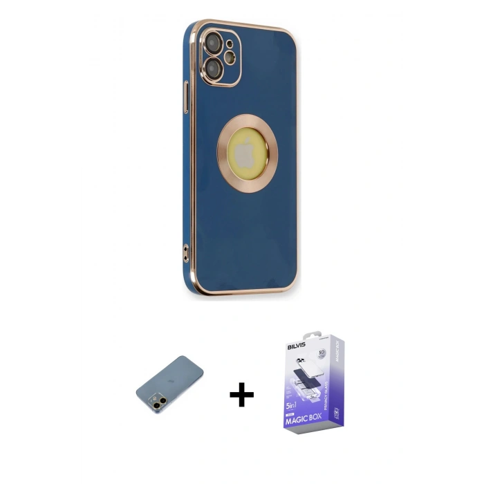 MARSİLYAN™- iPhone 12 Kılıf İz Form Serisi - Siyah Bilvis 5in1 5D Magic Hayalet Cam Ekran Koruyucu + Shine Kamera Lens Koruma Cam - GD