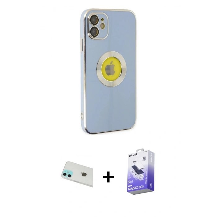 MARSİLYAN™- iPhone 12 Kılıf İz Form Serisi - Siyah Bilvis 5in1 5D Magic Hayalet Cam Ekran Koruyucu + Rainbow Kamera Lens Koruma Cam - YL