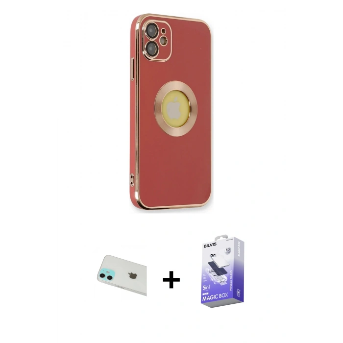 MARSİLYAN™- iPhone 12 Kılıf İz Form Serisi - Siyah Bilvis 5in1 5D Magic Hayalet Cam Ekran Koruyucu + Rainbow Kamera Lens Koruma Cam - YL