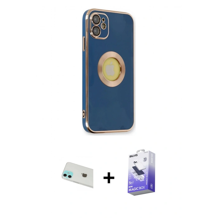 MARSİLYAN™- iPhone 12 Kılıf İz Form Serisi - Siyah Bilvis 5in1 5D Magic Hayalet Cam Ekran Koruyucu + Rainbow Kamera Lens Koruma Cam - YL