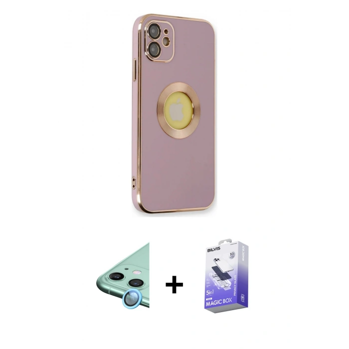 MARSİLYAN™- iPhone 12 Kılıf İz Form Serisi - Siyah Bilvis 5in1 5D Magic Hayalet Cam Ekran Koruyucu + Raze Metal Kamera Lens - MI