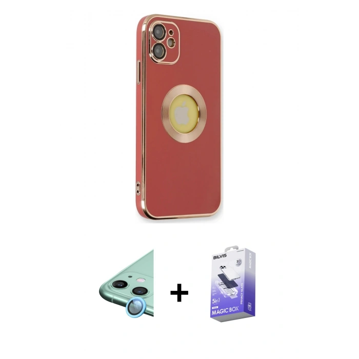 MARSİLYAN™- iPhone 12 Kılıf İz Form Serisi - Siyah Bilvis 5in1 5D Magic Hayalet Cam Ekran Koruyucu + Raze Metal Kamera Lens - MI