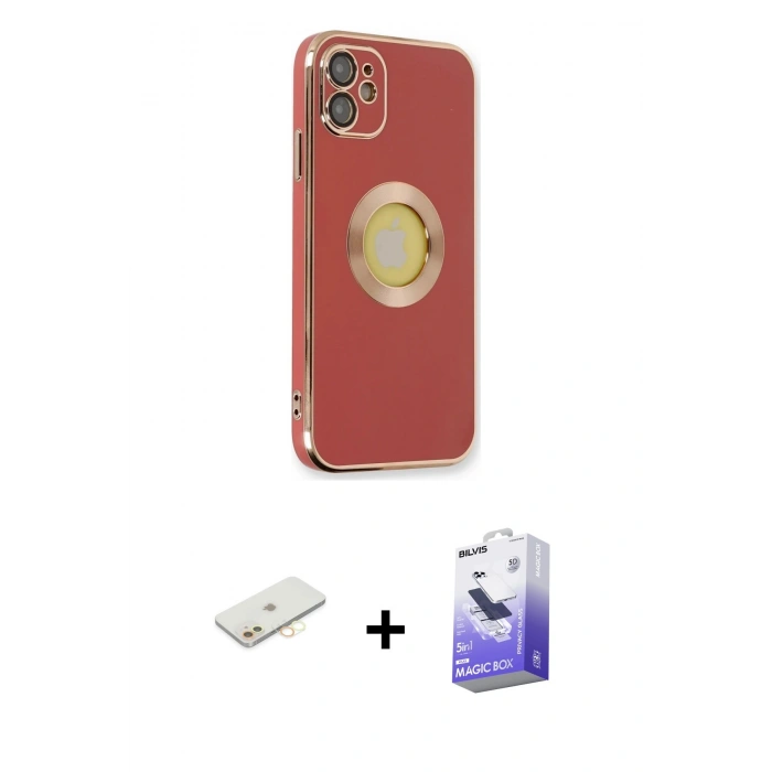 MARSİLYAN™- iPhone 12 Kılıf İz Form Serisi - Siyah Bilvis 5in1 5D Magic Hayalet Cam Ekran Koruyucu + Renkli Kamera Lens Koruma Cam - SI