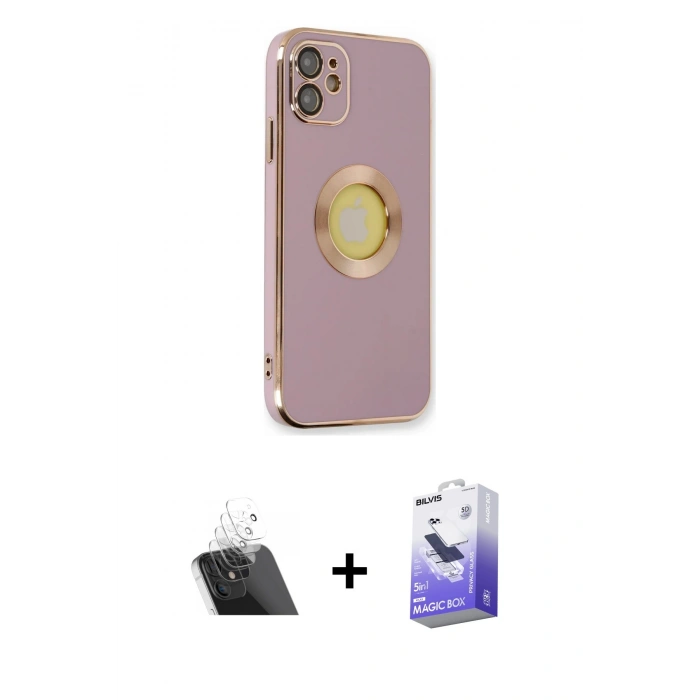 MARSİLYAN™- iPhone 12 Kılıf İz Form Serisi - Siyah Bilvis 5in1 5D Magic Hayalet Cam Ekran Koruyucu + Kamera Lens Koruma Cam - SF