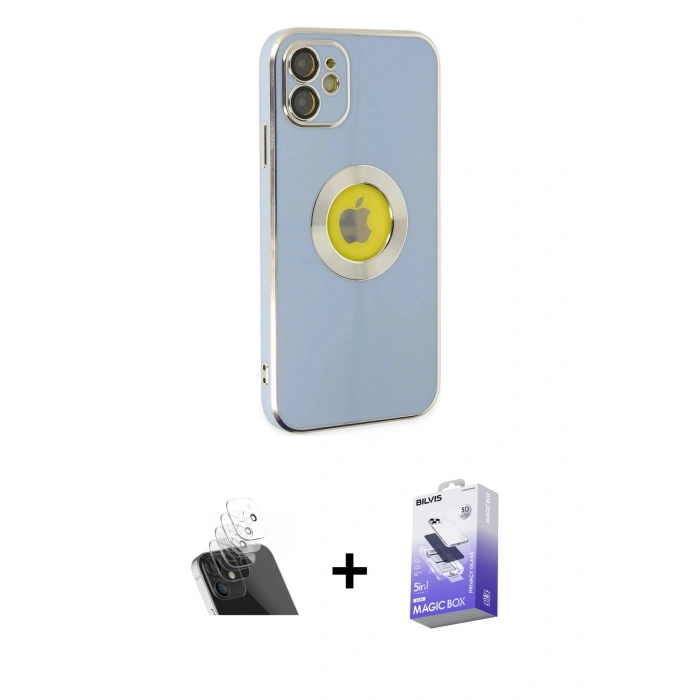 MARSİLYAN™- iPhone 12 Kılıf İz Form Serisi - Siyah Bilvis 5in1 5D Magic Hayalet Cam Ekran Koruyucu + Kamera Lens Koruma Cam - SF