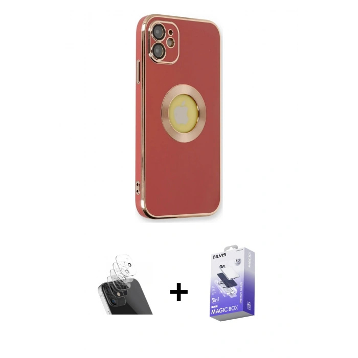 MARSİLYAN™- iPhone 12 Kılıf İz Form Serisi - Siyah Bilvis 5in1 5D Magic Hayalet Cam Ekran Koruyucu + Kamera Lens Koruma Cam - SF
