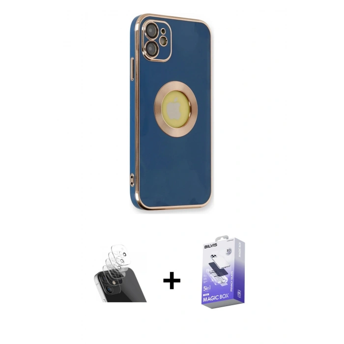 MARSİLYAN™- iPhone 12 Kılıf İz Form Serisi - Siyah Bilvis 5in1 5D Magic Hayalet Cam Ekran Koruyucu + Kamera Lens Koruma Cam - SF