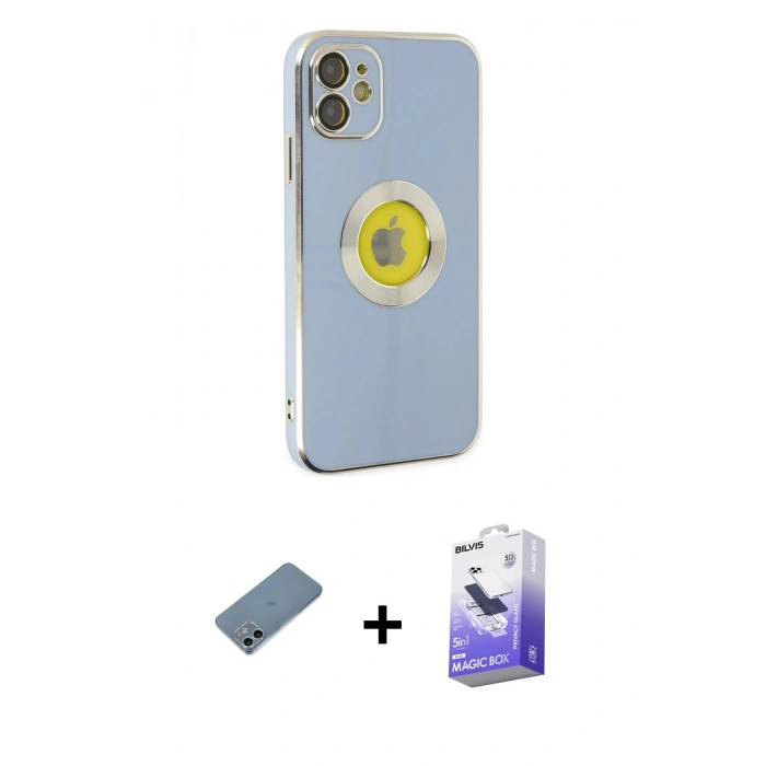 MARSİLYAN™- iPhone 12 Kılıf İz Form Serisi - Siyah Bilvis 5in1 5D Magic Hayalet Cam Ekran Koruyucu + Shine Kamera Lens Koruma Cam - SABE