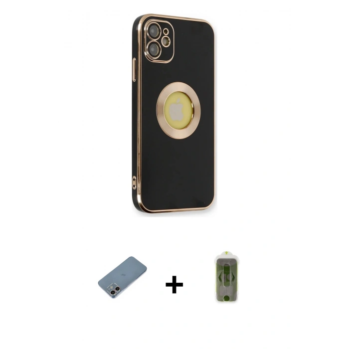 MARSİLYAN™- iPhone 12 Kılıf İz Form Serisi - Siyah Joko Magic 5D Hayalet Cam + Shine Kamera Lens Koruma Cam - GI