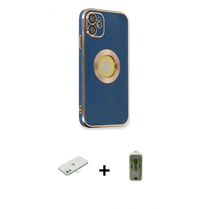 MARSİLYAN™- iPhone 12 Kılıf İz Form Serisi - Siyah Joko Magic 5D Hayalet Cam + Renkli Kamera Lens Koruma Cam - SI