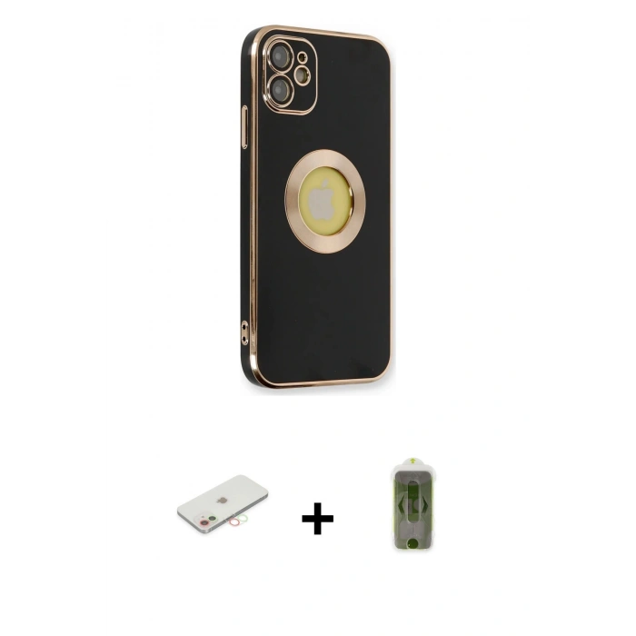 MARSİLYAN™- iPhone 12 Kılıf İz Form Serisi - Siyah Joko Magic 5D Hayalet Cam + Renkli Kamera Lens Koruma Cam - YL