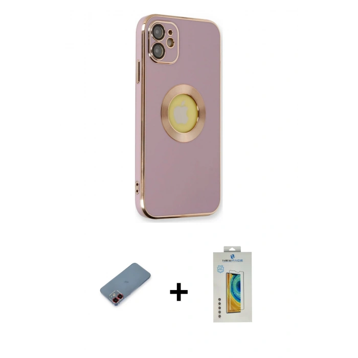MARSİLYAN™- iPhone 12 Kılıf İz Form Serisi - Siyah Polymer Nano Ekran Koruyucu + Metal Kamera Lens Koruma Cam - KI