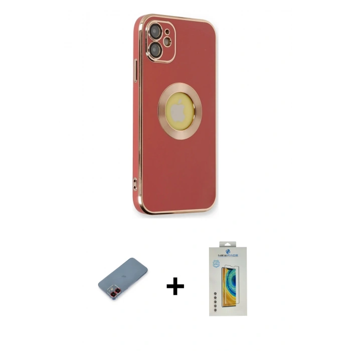 MARSİLYAN™- iPhone 12 Kılıf İz Form Serisi - Siyah Polymer Nano Ekran Koruyucu + Metal Kamera Lens Koruma Cam - KI