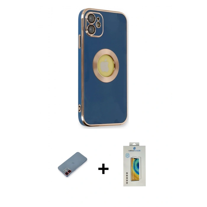 MARSİLYAN™- iPhone 12 Kılıf İz Form Serisi - Siyah Polymer Nano Ekran Koruyucu + Metal Kamera Lens Koruma Cam - KI