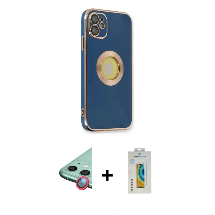 MARSİLYAN™- iPhone 12 Kılıf İz Form Serisi - Siyah Polymer Nano Ekran Koruyucu + Raze Metal Kamera Lens - KI