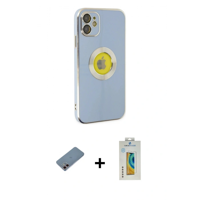 MARSİLYAN™- iPhone 12 Kılıf İz Form Serisi - Siyah Polymer Nano Ekran Koruyucu + Shine Kamera Lens Koruma Cam - PE