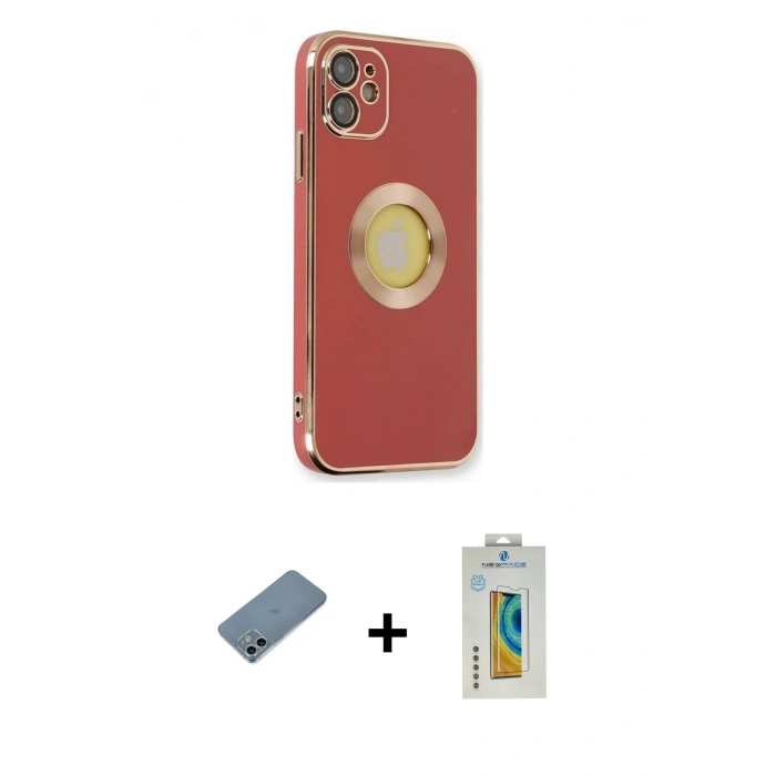 MARSİLYAN™- iPhone 12 Kılıf İz Form Serisi - Siyah Polymer Nano Ekran Koruyucu + Shine Kamera Lens Koruma Cam - SABE