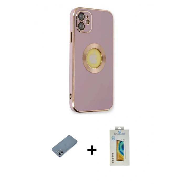 MARSİLYAN™- iPhone 12 Kılıf İz Form Serisi - Siyah Polymer Nano Ekran Koruyucu + Shine Kamera Lens Koruma Cam - SABE