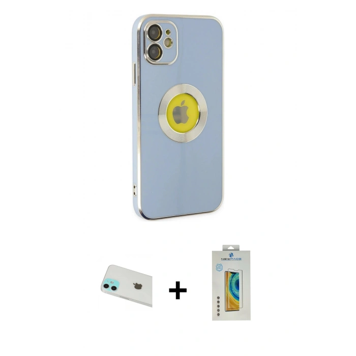 MARSİLYAN™- iPhone 12 Kılıf İz Form Serisi - Siyah Polymer Nano Ekran Koruyucu + Rainbow Kamera Lens Koruma Cam - YL
