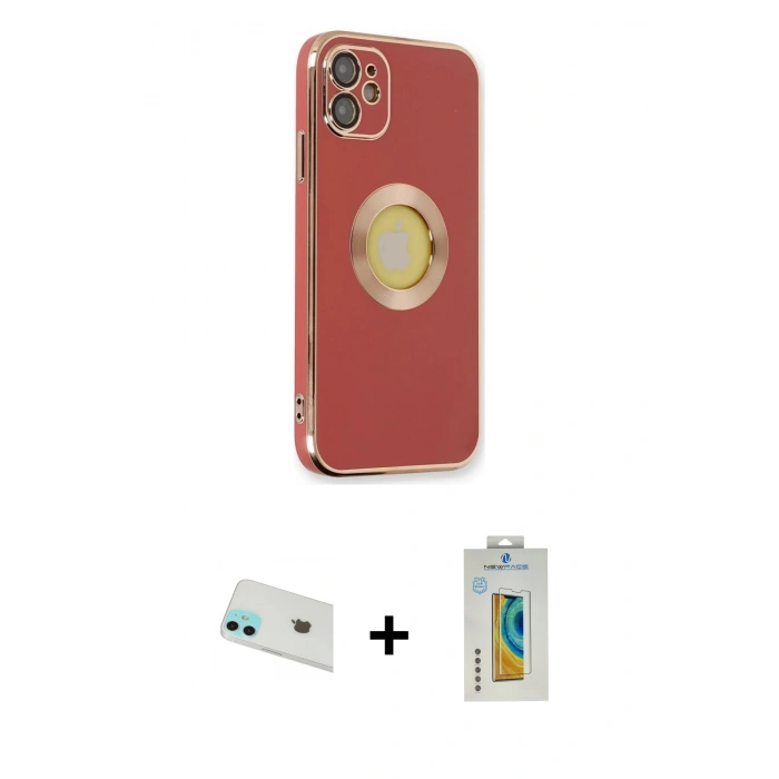 MARSİLYAN™- iPhone 12 Kılıf İz Form Serisi - Siyah Polymer Nano Ekran Koruyucu + Rainbow Kamera Lens Koruma Cam - YL