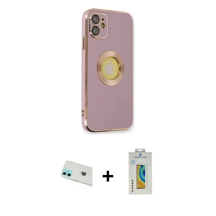 MARSİLYAN™- iPhone 12 Kılıf İz Form Serisi - Siyah Polymer Nano Ekran Koruyucu + Rainbow Kamera Lens Koruma Cam - YL