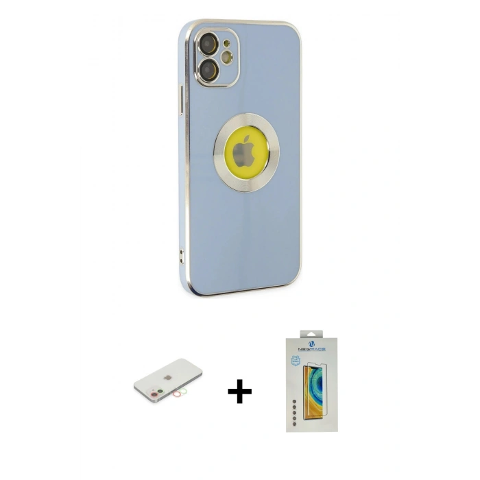 MARSİLYAN™- iPhone 12 Kılıf İz Form Serisi - Siyah Polymer Nano Ekran Koruyucu + Renkli Kamera Lens Koruma Cam - YL