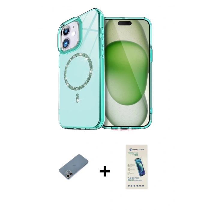 MARSİLYAN™- iPhone 12 Kılıf Kıvılcım Form Prime - Şeffaf Pasifik Cam Ekran Koruyucu + Shine Kamera Lens Koruma Cam - GI