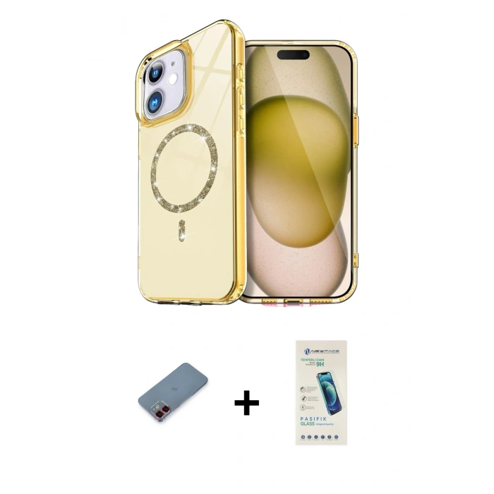 MARSİLYAN™- iPhone 12 Kılıf Kıvılcım Form Prime - Şeffaf Pasifik Cam Ekran Koruyucu + Metal Kamera Lens Koruma Cam - KI