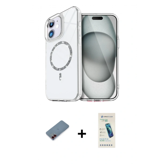 MARSİLYAN™- iPhone 12 Kılıf Kıvılcım Form Prime - Şeffaf Pasifik Cam Ekran Koruyucu + Metal Kamera Lens Koruma Cam - KI
