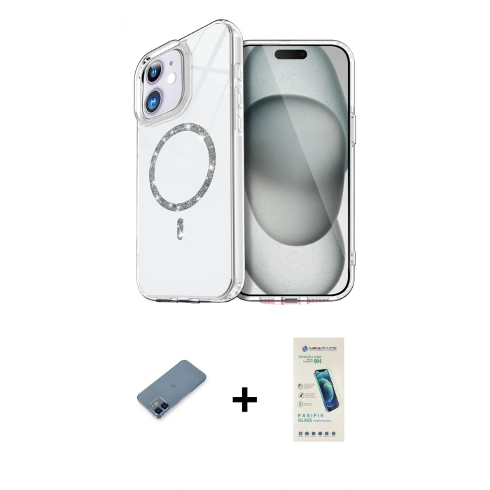 MARSİLYAN™- iPhone 12 Kılıf Kıvılcım Form Prime - Şeffaf Pasifik Cam Ekran Koruyucu + Metal Kamera Lens Koruma Cam - MI