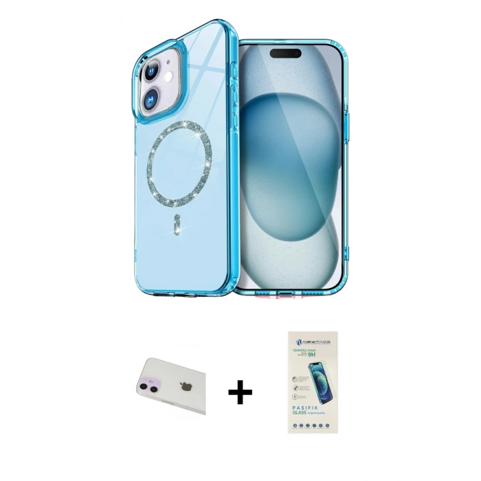 MARSİLYAN™- iPhone 12 Kılıf Kıvılcım Form Prime - Şeffaf Pasifik Cam Ekran Koruyucu + Rainbow Kamera Lens Koruma Cam - MR